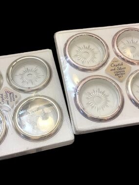 Set of 4 new in box Crystal & Silver Plate Coasters Made in Italy Home Dining